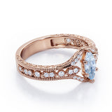 Beaded Framed 1.25 Carat Marquise Cut Aquamarine And Diamond Vintage Filigree Engagement Ring In White Gold