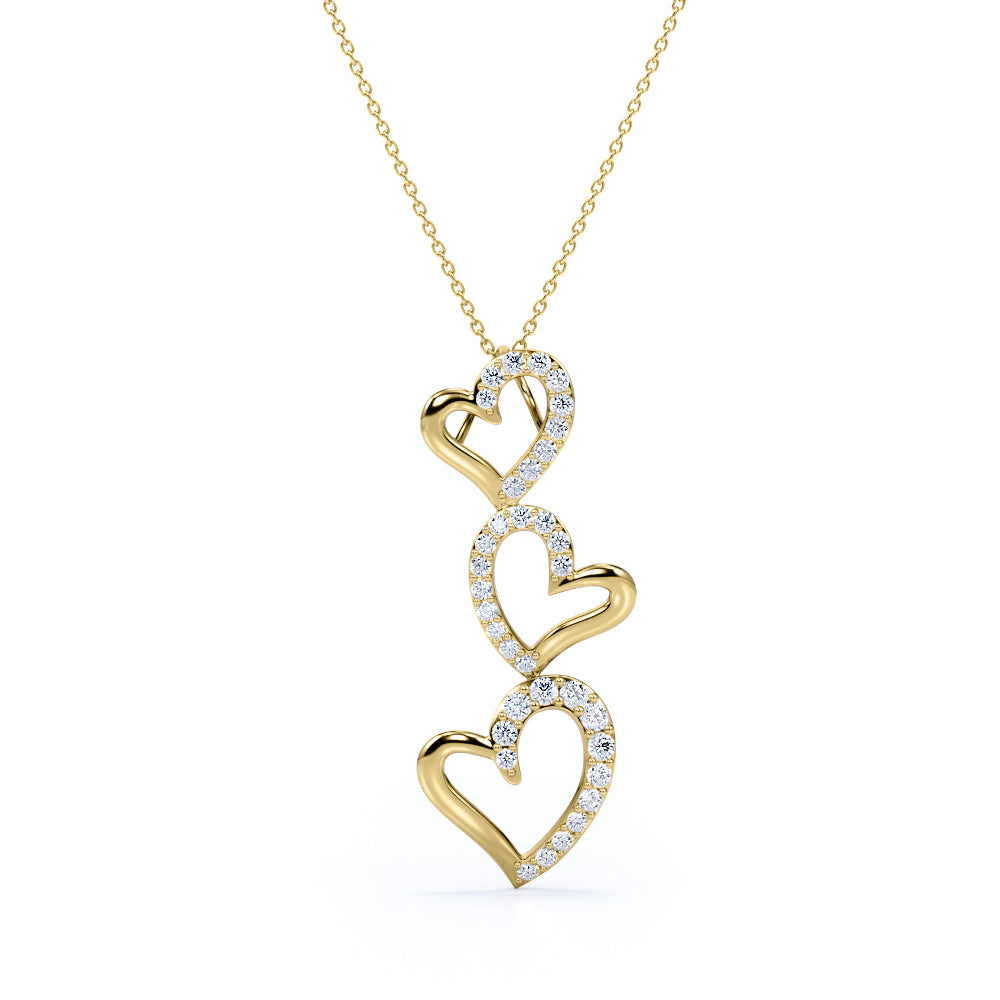 Interlocking 0.15 Carat Round Cut Moissanite Curvy Trio Heart Pendant Necklace In Rose Gold