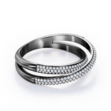 Crossover Double-Strand 0.25 TCW Round Shape Diamond Micro Pave Stackable Ring in 10K White Gold