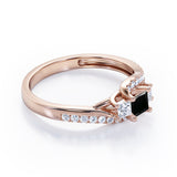 Trellis Three Stones 1 carat Princess Black Diamond Braided Engagement Ring in Rose Gold