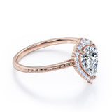 Vintage Halo 0.7 carat Pear Cut Moissanite and Diamond Engagement Ring in Rose Gold