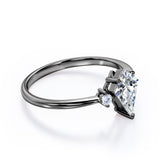 Trio Stone 0.55 carat Kite Moissanite and Diamond Sleek Engagement Ring in Black Gold