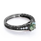 Estate-inspired 1 carat Round Moss Agate Art Decorative Anniversary Ring in White Gold - Mother's day, Birthday