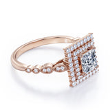 Scalloped 1.1 carat Princess Cut Moissanite and Diamond Engagement Ring in Black Gold