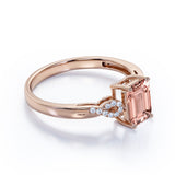 1.25 Carat emerald cut Morganite and Diamond Engagement Ring in 10k White Gold