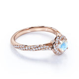 1.25 Carat Round Moonstone and Diamond Engagement Ring in Rose Gold - Blue Moonstone Ring