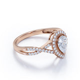 Infinity Style 1.50 Carat Teardrop Shape Moissanite and Diamond Halo Engagement Ring in White Gold