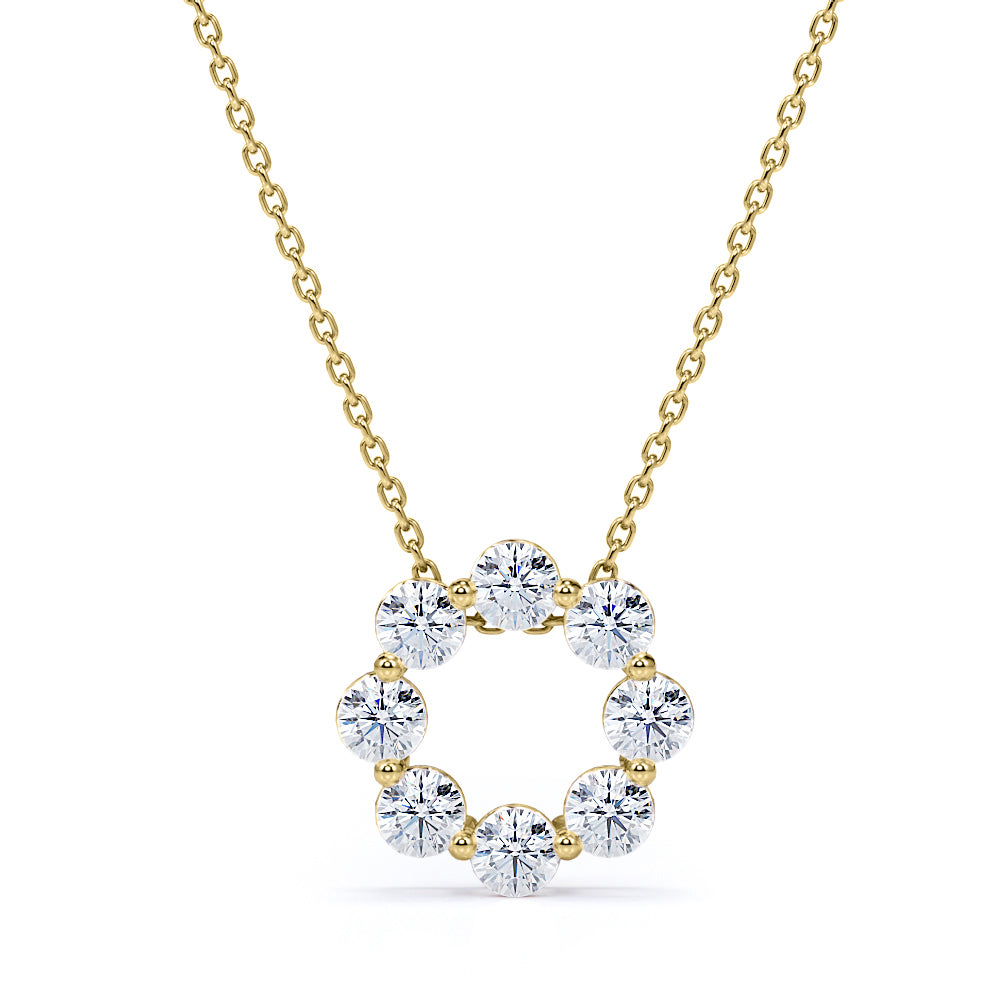 Minimal Open Circle 1 carat Round Moissanite Pendant Necklace in 18k Rose Gold Over Silver