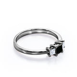 1.15 Carat Princess Cut Lab Grown Black Diamond Three Stone Engagement Ring In White Gold