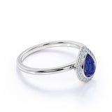 Minimalist 1.20 Carat Pear cut Lab-Created Sapphire and Diamond Halo Engagement Ring in White Gold