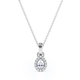 Floating Halo 0.5 CT TDW Teardrop White Diamond Bezel Set Pendant Necklace in Black Gold