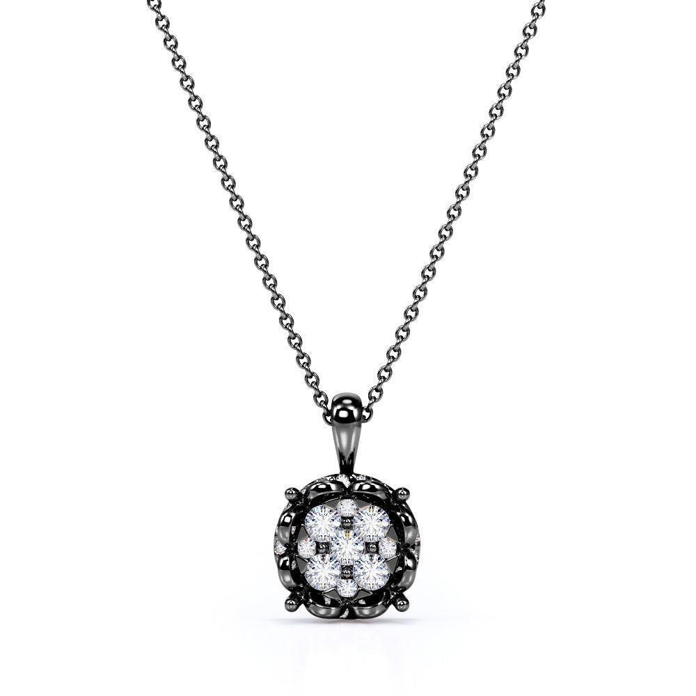 Stylish Blooming flower 0.5 carat Round Moissanite/ Diamond Pendant with 18k Rose Gold Over Silver