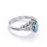 Bestselling 1.50 Carat oval cut Aquamarine and Diamond Wedding Ring Set in White Gold