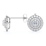 Claw Set 1.20 Carat Round Certified Moissanite and Diamond Double Halo Pave Studs - Wedding Earrings in Rose Gold