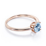 Minimal Solitaire 1 Carat Round Cut Genuine Sky Blue Aquamarine Engagement Ring for Her