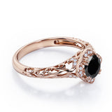 Cushion Framed 1.10 Carat Round Cut Black Diamond Halo Art Deco Engagement Ring In White Gold