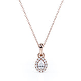 Floating Halo 0.5 CT TDW Teardrop White Diamond Bezel Set Pendant Necklace in Black Gold