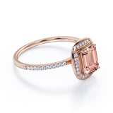 Exquisite 1.25 Carat Emerald Cut Morganite and Diamond Engagement Ring in 10k Rose Gold