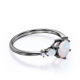 Tapered Six Prong 1.20 Carat Brilliant Round Cut Fiery Opal And Diamond Five Stone Engagement Ring In Rose Gold