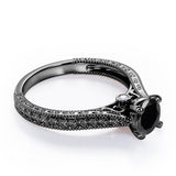 Solitaire 1 Carat Round Cut Black Diamond Four Prong Antique Art Deco Engagement Ring In White Gold