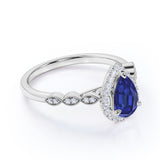 Art Deco 1.50 Ct Pear Cut Lab Sapphire Engagement Ring
