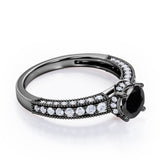 Prong Set 1.45 Carat Round Cut Black Diamond Vintage Milgrain Engagement Ring In White Gold