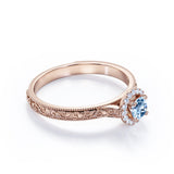 Vintage 1.10 Carat Round Cut Aquamarine And Diamond Art Deco Engagement Ring In White Gold