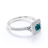 Timeless 1.65 Carat Princess Cut Lab Created Alexandrite And Diamond Double Halo Engagement Ring In White Gold
