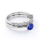Art Deco 1.15 Ct Round Cut Lab Sapphire Bridal Set