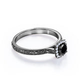 1.15 Carat Round Cut Lab Grown Black Diamond Art Deco Engagement Ring In White Gold
