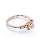 Four Prong Set 1.15 Carat Round Cut Morganite and Four Stone Diamond Engagement Ring in Rose Gold