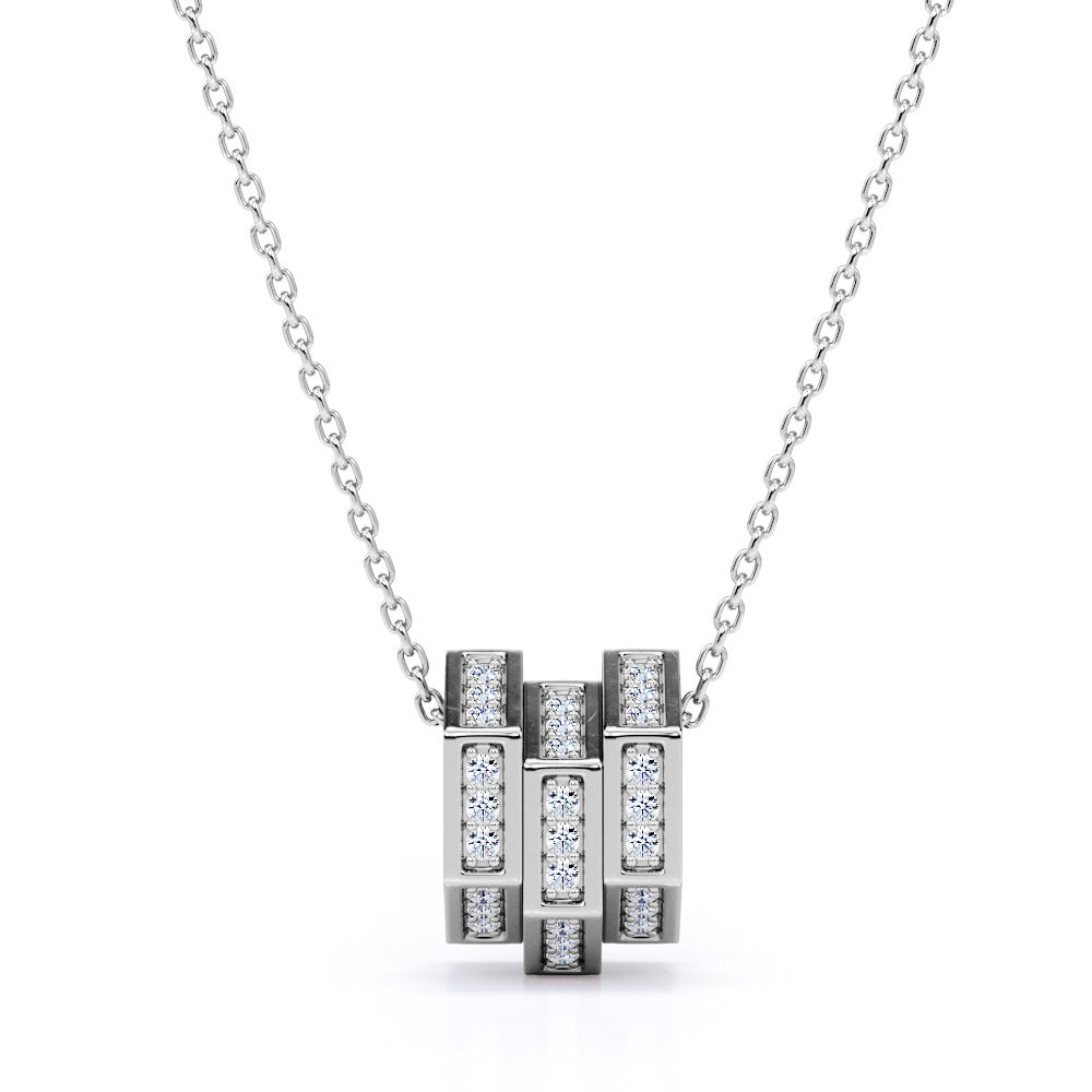 Trilogy Stacked Hexagon 0.3 carat Round Diamond/ Moissanite Pendant Necklace in 18k Black Gold Over Silver