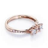 Scale Bridge Accent 0.65 carat Princess Morganite and Moissanite Twisted Wave Engagement Ring in Rose Gold