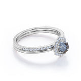 Hexagon 1.25 Ct Round Salt and Pepper Diamond Wedding Ring Set