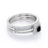 Unique 1.50 Carat Lab Black Diamond Halo Wedding Ring Set for Her in Rose Gold