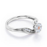 Floral Cloud Clustered 0.55 carat Round Morganite and Moissanite Distorted Engagement Ring in White Gold