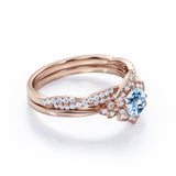 1.45 ct Round Aquamarine Floral Infinity Wedding Ring Set