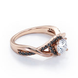 Tensioned Halo Set - 1.25 TCW Round Shaped Moissanite with Lab Created Black Diamond - Semi Pave Infinity Engagement Ring in White Gold