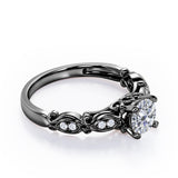 Decorative Basket Prong 0.5 carat Round Moissanite and Diamond Nature-Inspired Ring in Rose Gold