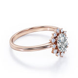 Floating Halo 0.6 carat Oval Moissanite and Diamond Engagement Ring in Rose Gold