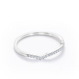 Scalloped Pave Accents - 0.15 TCW Round Cut Diamond - Arched Wedding Band - 10K Rose Gold