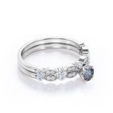 Classic 0.60 Carat Round Cut Natural Salt And Pepper Diamond Art Deco Wedding Ring Set In White Gold.