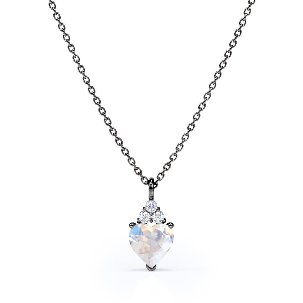 Dainty Heart 1.05 Moonstone and Moissanite Pendant with 18k Rose Gold Over Silver Necklace