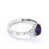 Four Prong Basket Set 1.45 Carat Pear Cut Lab Created Alexandrite  And Diamond  Seven Stone Engagement Ring In White Gold