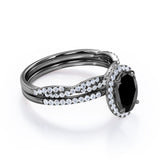 1.50 carat oval cut Black Diamond infinity wedding ring set in white gold