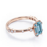 Sharp Eight Claws 1.10 Carat Emerald Cut Aquamarine And Diamond Beaded Engagement Ring In White Gold