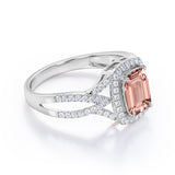 Split Shank 1.50 Carat Emerald Cut Morganite and Diamond Engagement Ring in White Gold