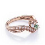 Double Milgrain Curve Infinity 0.7 carat Round Green Moss Agate and Moissanites Engagement Ring in Black Gold