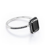 Halo-Style 1.5 TCW Emerald Cut Lab Created Black Diamond Engagement Ring with Pave Accents in White Gold