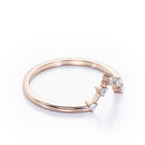 Dainty Five-Stone Prong - 0.10 TCW Round Shaped Diamond -  V Shaped Wedding Band - 10K Rose Gold